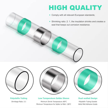 280PCS White Solder Seal Wire Connectors, AWG 26-24 Marine Grade Waterproof Solder Wire Connectors, Insulated Heat Shrink Butt Connectors (Shrink Ratio: 2:1)