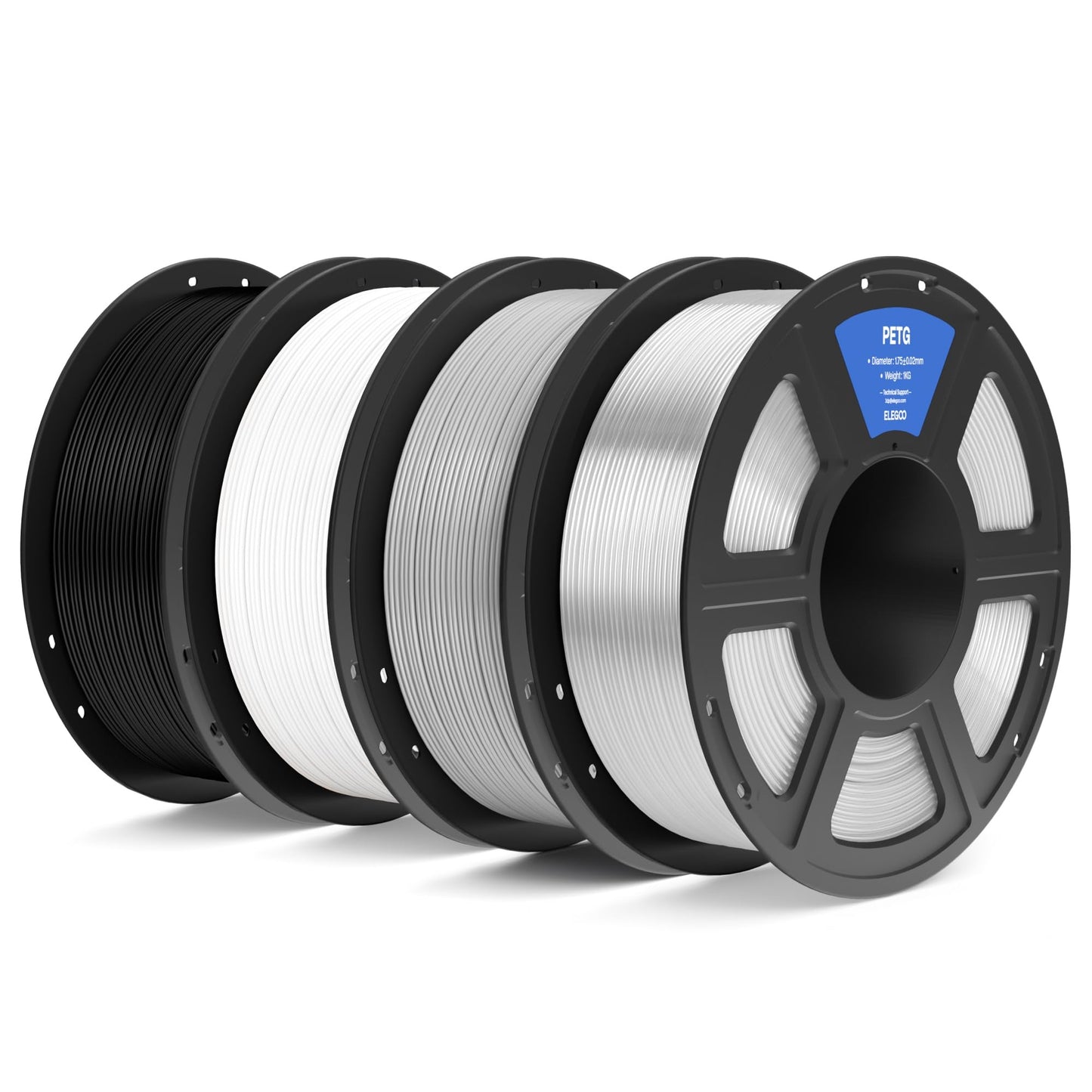 ELEGOO PETG 1.75 mm Black 4 Pack 1kg Spools (2.2 lbs), 3D Printing Filament Dimensional Accuracy +/- 0.02 mm, Fits for Most FDM 3D Printers