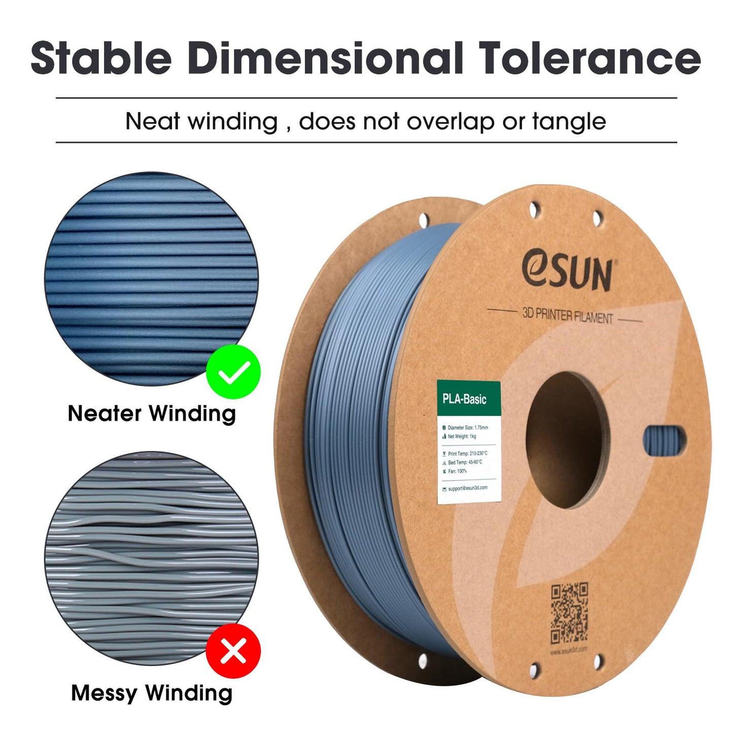 eSUN PLA Filament 1.75mm, PLA Basic 3D Printer Filament Dimensional Accuracy +/- 0.05mm, 1KG Spool (2.2 LBS) Speedy PLA Filament for 3D Printers, Grey