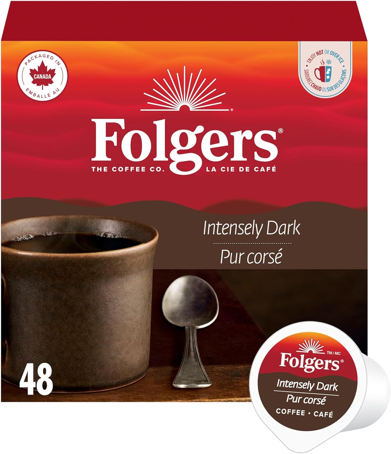 Folgers Classic Roast Medium Coffee Pods, Single Serve One Cup Pods made with Arabica Beans for Hot or Iced Drinks, 12 Count (Pack of 1)