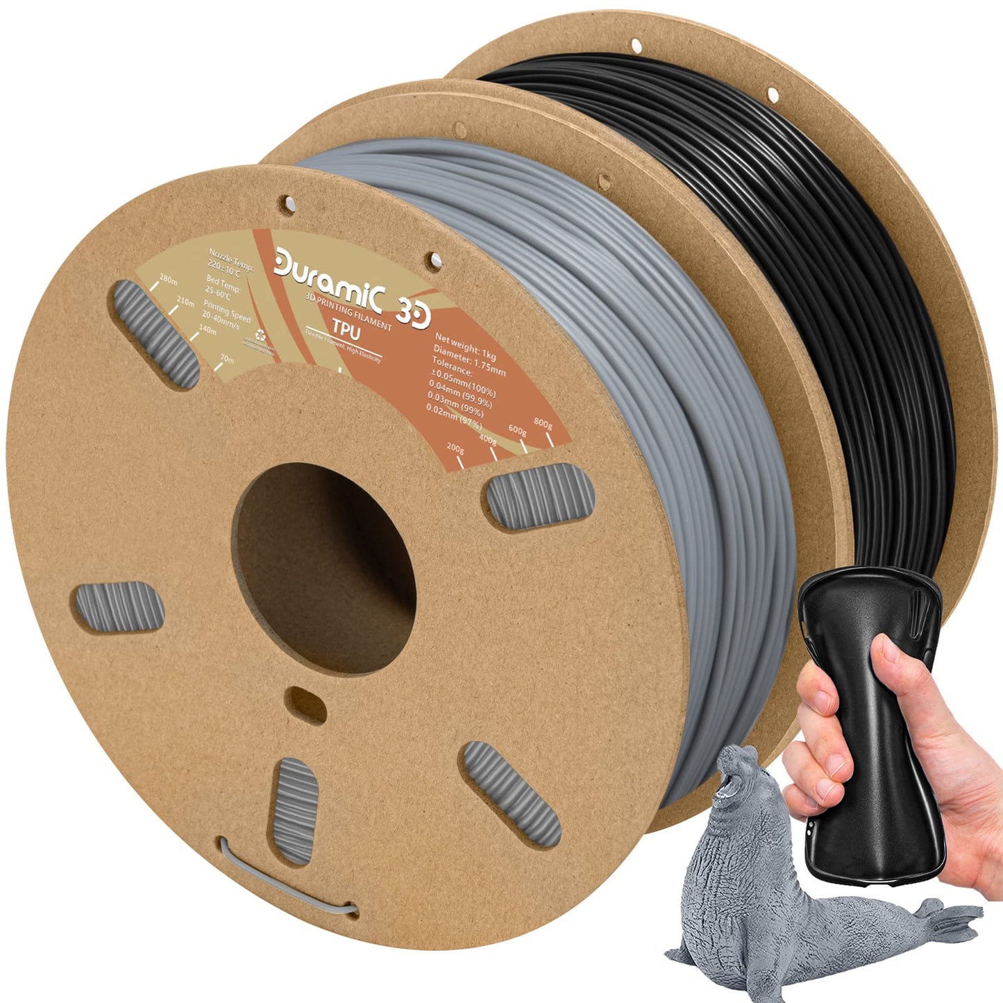 DURAMIC 3D TPU Filament 1.75mm Black, TPU Flexible Filament 95A, Soft TPU 3D Printing Filament, 1kg Spool, Dimensional Accuracy +/- 0.05mm, Black 1 Pack