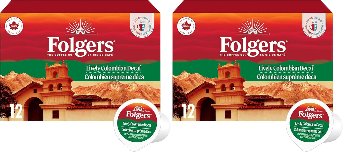 Folgers Classic Roast Medium Coffee Pods, Single Serve One Cup Pods made with Arabica Beans for Hot or Iced Drinks, 12 Count (Pack of 1)