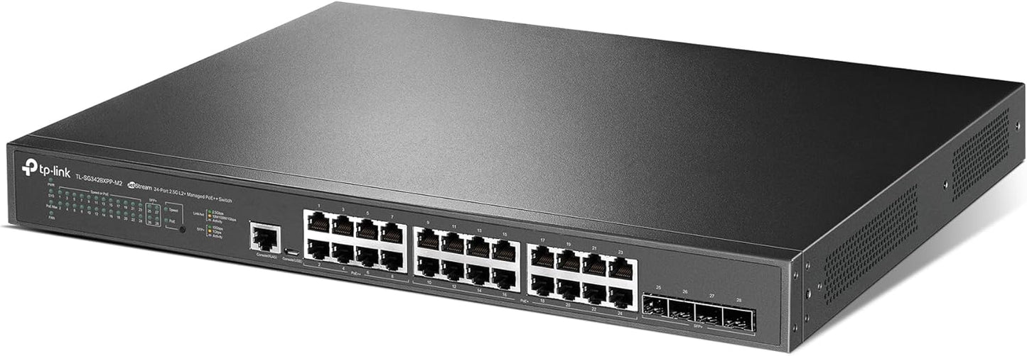 TP-Link Jetstream 24-Port 2.5GBASE-T, 4 10GE SFP+ L2+ Managed Switch with 16-Port PoE+ & 8-Port PoE++ (TL-SG3428XPP-M2) - 24× 2.5 Gbps Ports, Omada SDN Integrated, Cloud Access, Robust Security & QoS