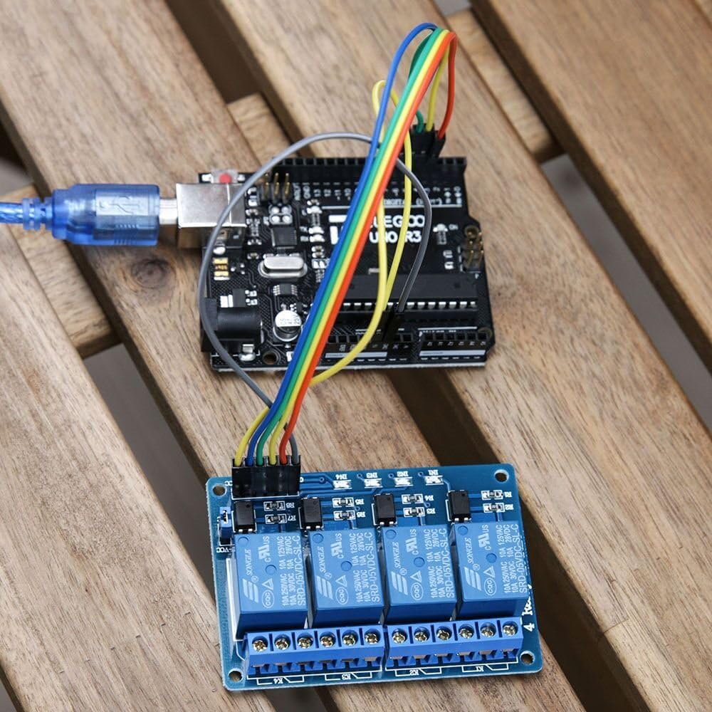 ELEGOO 4 Channel DC 5V Relay Module with Optocoupler for Arduino UNO R3 MEGA 1280 DSP ARM PIC AVR STM32 Raspberry Pi