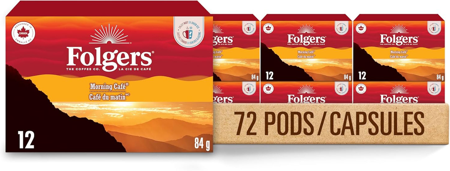 Folgers Classic Roast Medium Coffee Pods, Single Serve One Cup Pods made with Arabica Beans for Hot or Iced Drinks, 12 Count (Pack of 1)