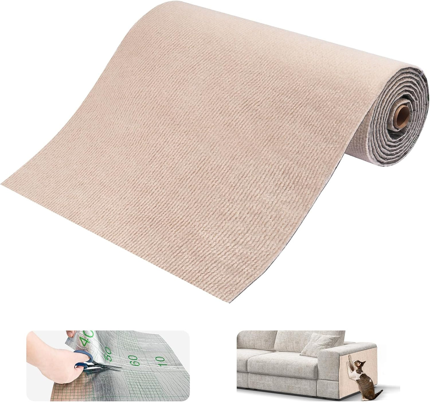 Cat Scratching Mat, 78.7"x15.8" Self-Adhesive Scratch Furniture Couch Protector, Trimmable Wall Climbing Carpet Pad Rug Replacement for Cat Tree (Khaki - 1 Pack, 78.7"x15.8")