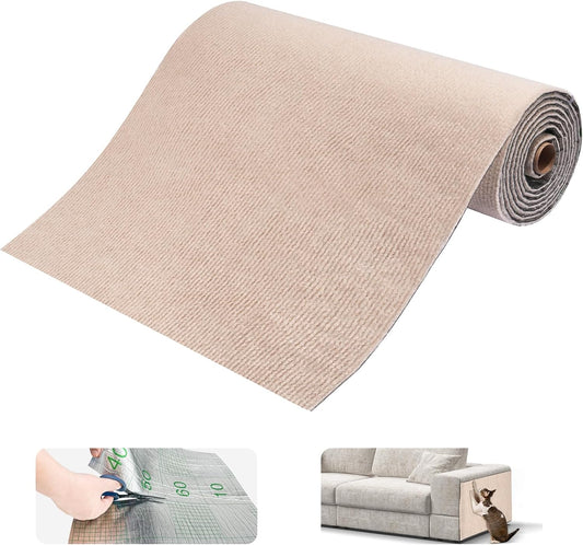 Cat Scratching Mat, 78.7"x15.8" Self-Adhesive Scratch Furniture Couch Protector, Trimmable Wall Climbing Carpet Pad Rug Replacement for Cat Tree (Khaki - 1 Pack, 78.7"x15.8")