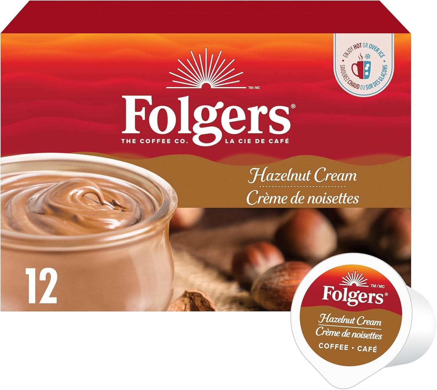 Folgers Classic Roast Medium Coffee Pods, Single Serve One Cup Pods made with Arabica Beans for Hot or Iced Drinks, 12 Count (Pack of 1)