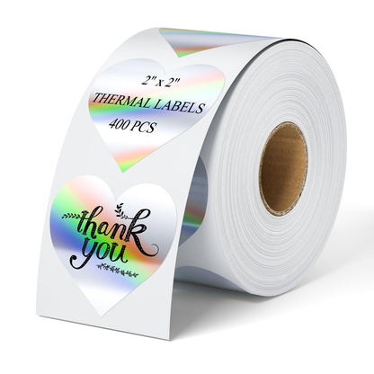 2 Inch Circle Holographic Thermal Label 400pcs Thermal Printer Stickers, Silver Printable Thermal Label for Small Business Logo Design Waterproof Round Stickers Roll