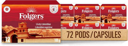 Folgers Classic Roast Medium Coffee Pods, Single Serve One Cup Pods made with Arabica Beans for Hot or Iced Drinks, 12 Count (Pack of 1)