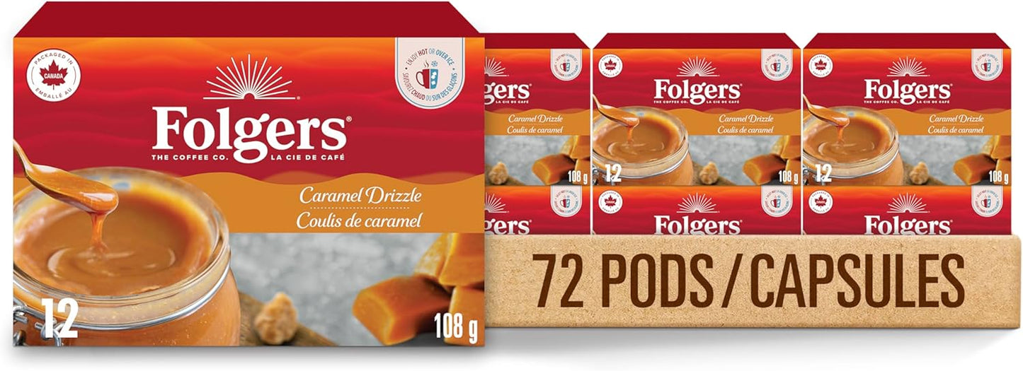 Folgers Classic Roast Medium Coffee Pods, Single Serve One Cup Pods made with Arabica Beans for Hot or Iced Drinks, 12 Count (Pack of 1)