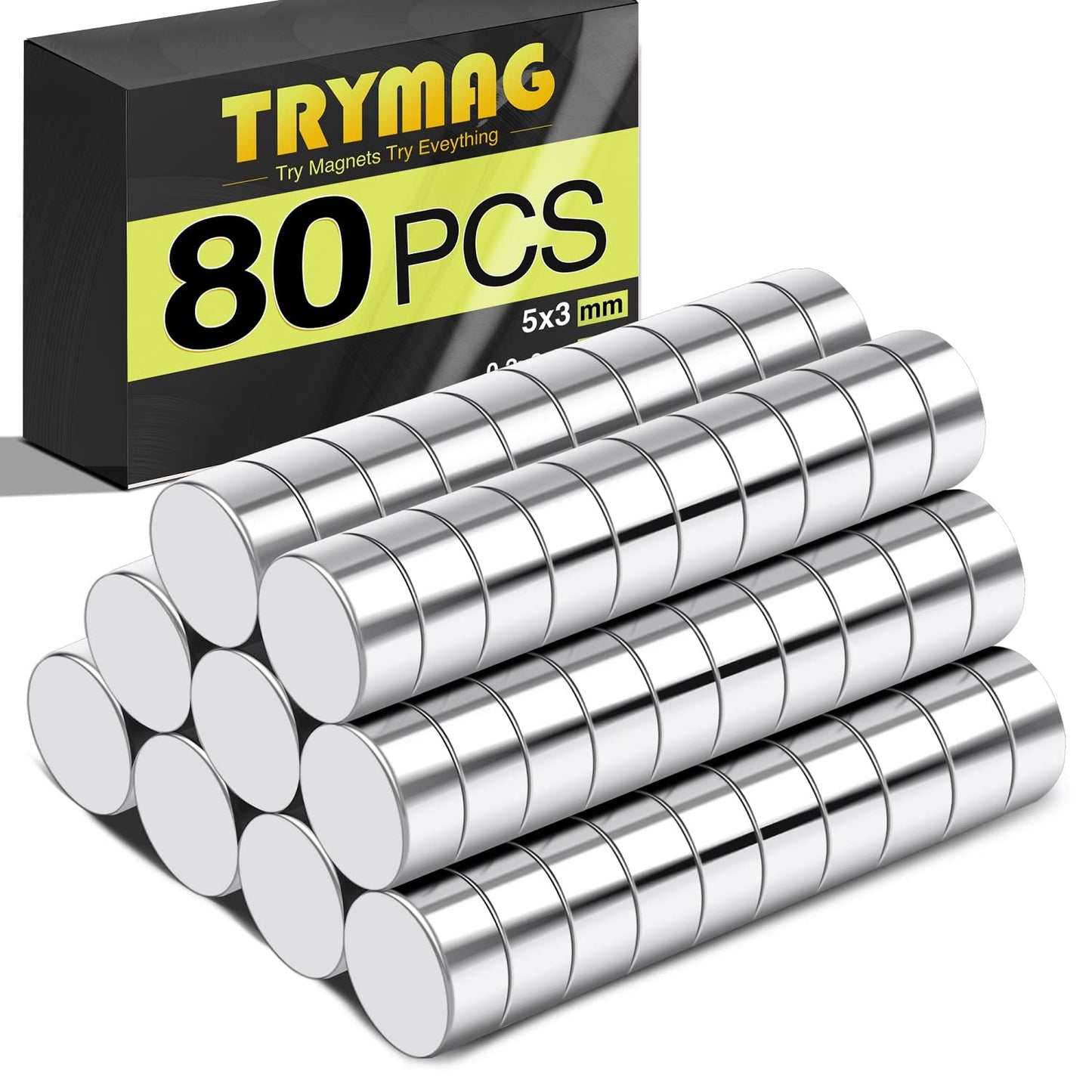 TRYMAG 5x3mm 80Pcs Small Refrigerator Magnets, Tiny Rare Earth Magnets Small Disc Magnet for Fridge, Whiteboard, Billboard, Dry Erase Board, Office Magnet