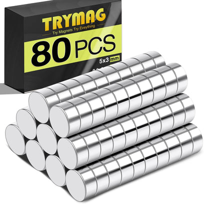 TRYMAG 5x3mm 80Pcs Small Refrigerator Magnets, Tiny Rare Earth Magnets Small Disc Magnet for Fridge, Whiteboard, Billboard, Dry Erase Board, Office Magnet