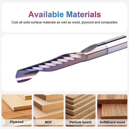 SpeTool 1/4 Shank Single Flute Router Bit with Extra Long Life Coating ,Solid Carbide O Flute End Mill Spiral Upcut Bit for CNC Aluminum Cutter