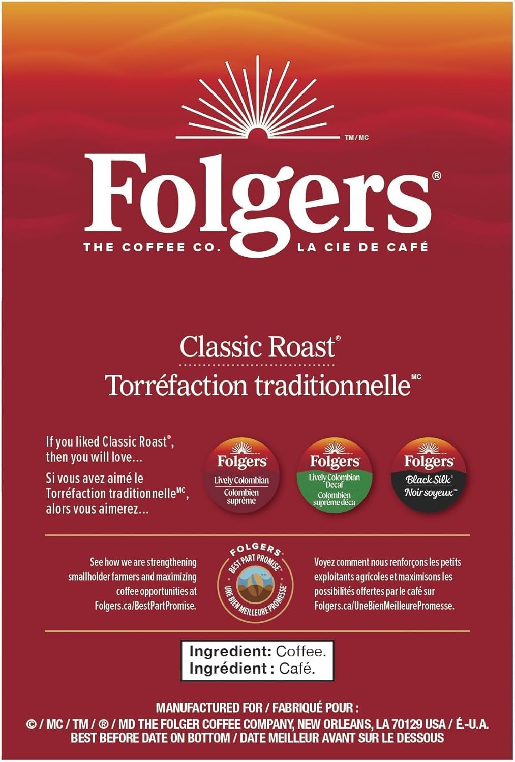 Folgers Classic Roast Medium Coffee Pods, Single Serve One Cup Pods made with Arabica Beans for Hot or Iced Drinks, 12 Count (Pack of 1)