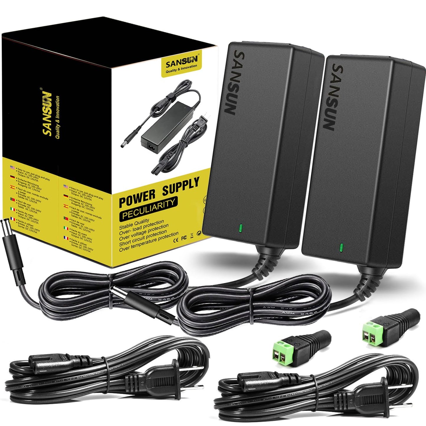 12V 5A Power Supply, AC 120V to DC12V 5.5x2.1mm Jack Converter, 12 Volt LED Driver 60W Adapter Transformer for Strip Lights, Surveillance Cameras, External HDD, Monitor, CCTV (Pack of 1)