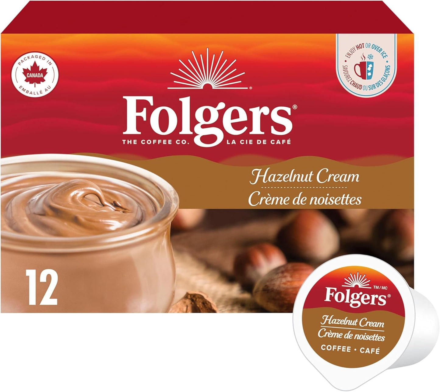 Folgers Classic Roast Medium Coffee Pods, Single Serve One Cup Pods made with Arabica Beans for Hot or Iced Drinks, 12 Count (Pack of 1)