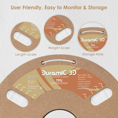 DURAMIC 3D TPU Filament 1.75mm Black, TPU Flexible Filament 95A, Soft TPU 3D Printing Filament, 1kg Spool, Dimensional Accuracy +/- 0.05mm, Black 1 Pack