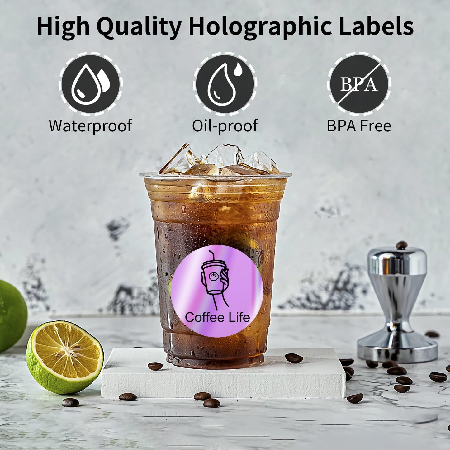 2 Inch Circle Holographic Thermal Label 400pcs Thermal Printer Stickers, Silver Printable Thermal Label for Small Business Logo Design Waterproof Round Stickers Roll