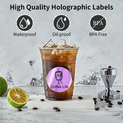 2 Inch Circle Holographic Thermal Label 400pcs Thermal Printer Stickers, Silver Printable Thermal Label for Small Business Logo Design Waterproof Round Stickers Roll