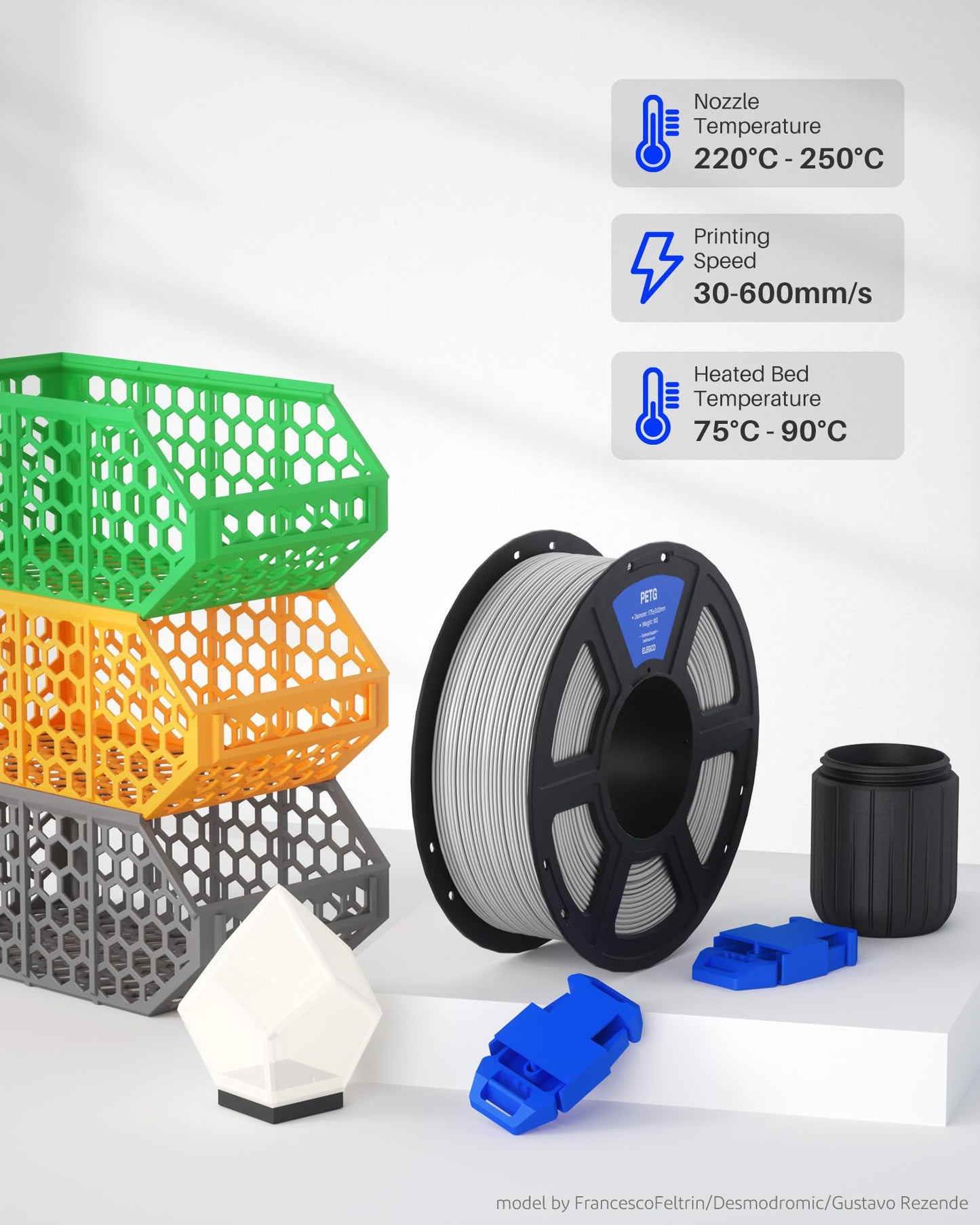 ELEGOO PETG 1.75 mm Black 4 Pack 1kg Spools (2.2 lbs), 3D Printing Filament Dimensional Accuracy +/- 0.02 mm, Fits for Most FDM 3D Printers