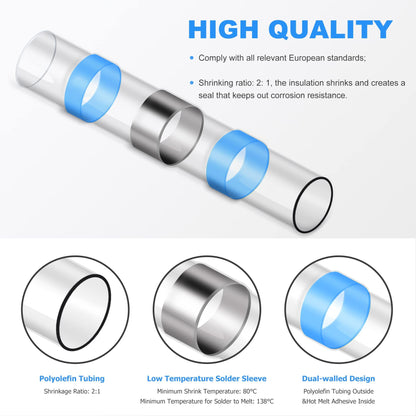 280PCS White Solder Seal Wire Connectors, AWG 26-24 Marine Grade Waterproof Solder Wire Connectors, Insulated Heat Shrink Butt Connectors (Shrink Ratio: 2:1)