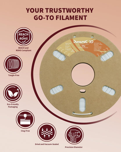 DURAMIC 3D TPU Filament 1.75mm Black, TPU Flexible Filament 95A, Soft TPU 3D Printing Filament, 1kg Spool, Dimensional Accuracy +/- 0.05mm, Black 1 Pack