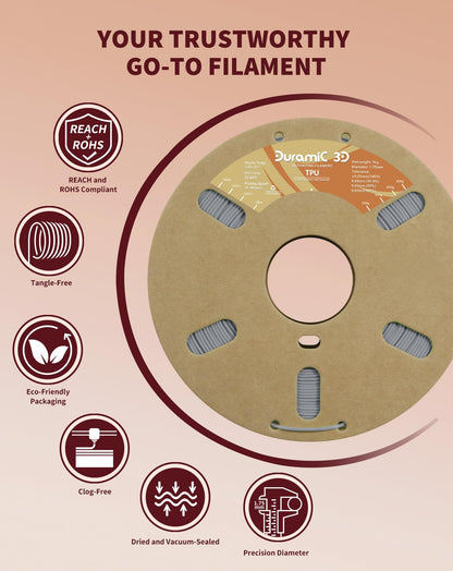 DURAMIC 3D TPU Filament 1.75mm Black, TPU Flexible Filament 95A, Soft TPU 3D Printing Filament, 1kg Spool, Dimensional Accuracy +/- 0.05mm, Black 1 Pack