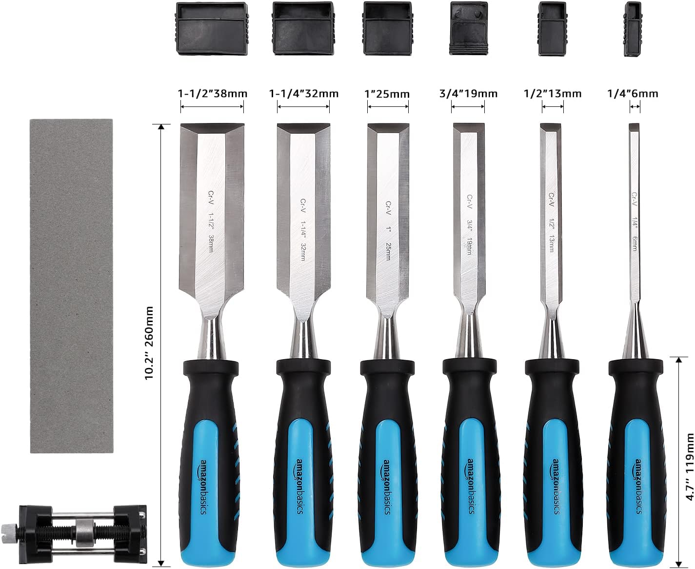 Amazon Basics 8-Piece Wood Carving Chisel Set with Honing Guide, Sharpening Stone and Storage Case
