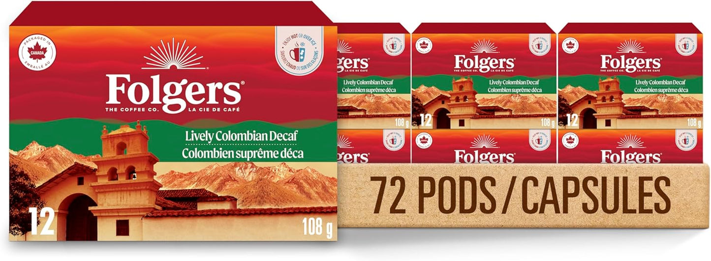 Folgers Classic Roast Medium Coffee Pods, Single Serve One Cup Pods made with Arabica Beans for Hot or Iced Drinks, 12 Count (Pack of 1)