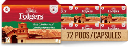 Folgers Classic Roast Medium Coffee Pods, Single Serve One Cup Pods made with Arabica Beans for Hot or Iced Drinks, 12 Count (Pack of 1)