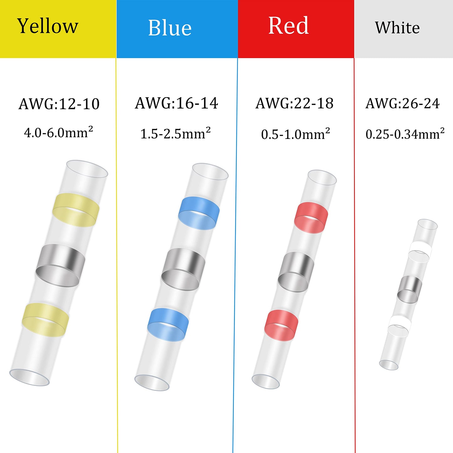 280PCS White Solder Seal Wire Connectors, AWG 26-24 Marine Grade Waterproof Solder Wire Connectors, Insulated Heat Shrink Butt Connectors (Shrink Ratio: 2:1)