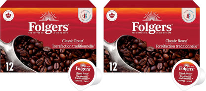 Folgers Classic Roast Medium Coffee Pods, Single Serve One Cup Pods made with Arabica Beans for Hot or Iced Drinks, 12 Count (Pack of 1)