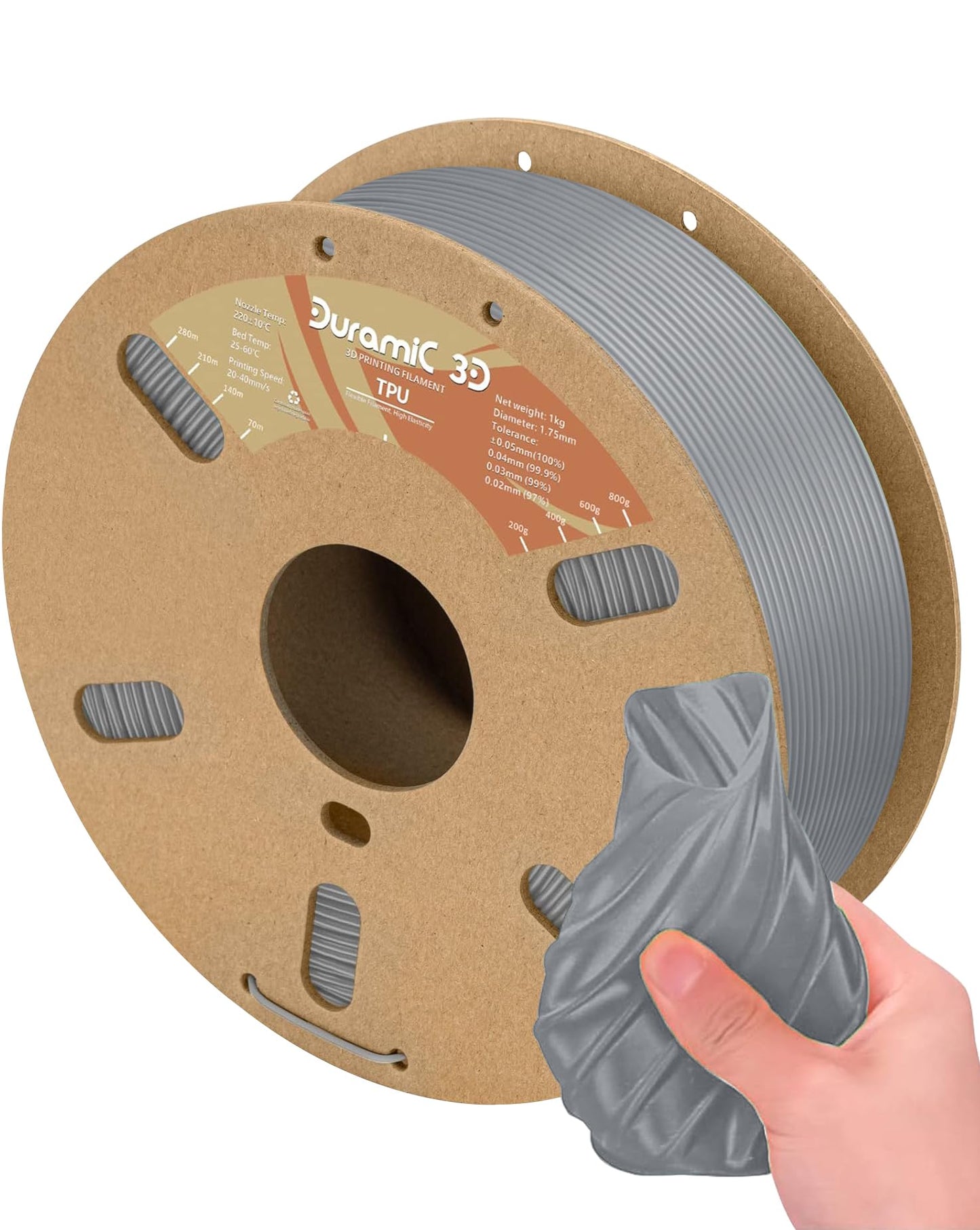 DURAMIC 3D TPU Filament 1.75mm Black, TPU Flexible Filament 95A, Soft TPU 3D Printing Filament, 1kg Spool, Dimensional Accuracy +/- 0.05mm, Black 1 Pack