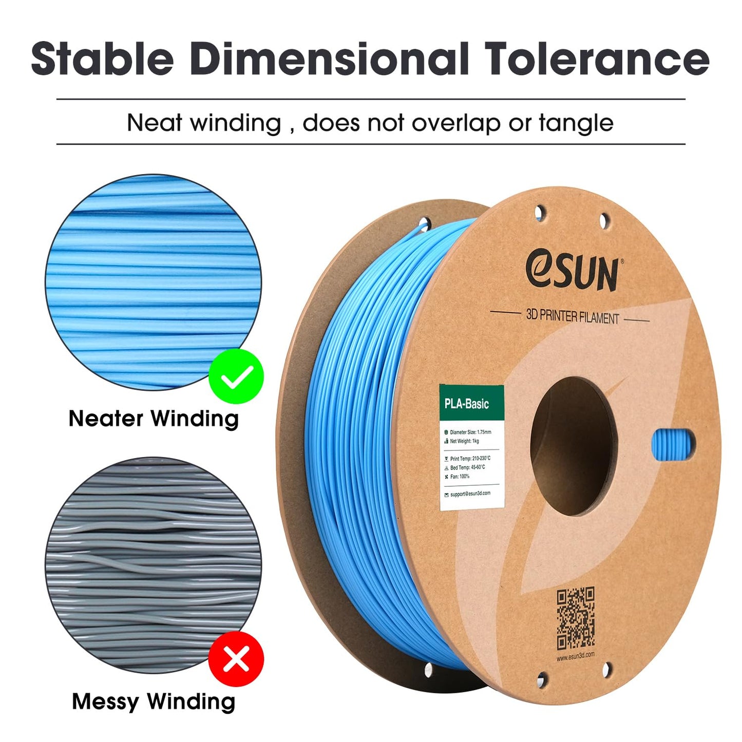 eSUN PLA Filament 1.75mm, PLA Basic 3D Printer Filament Dimensional Accuracy +/- 0.05mm, 1KG Spool (2.2 LBS) Speedy PLA Filament for 3D Printers, Grey