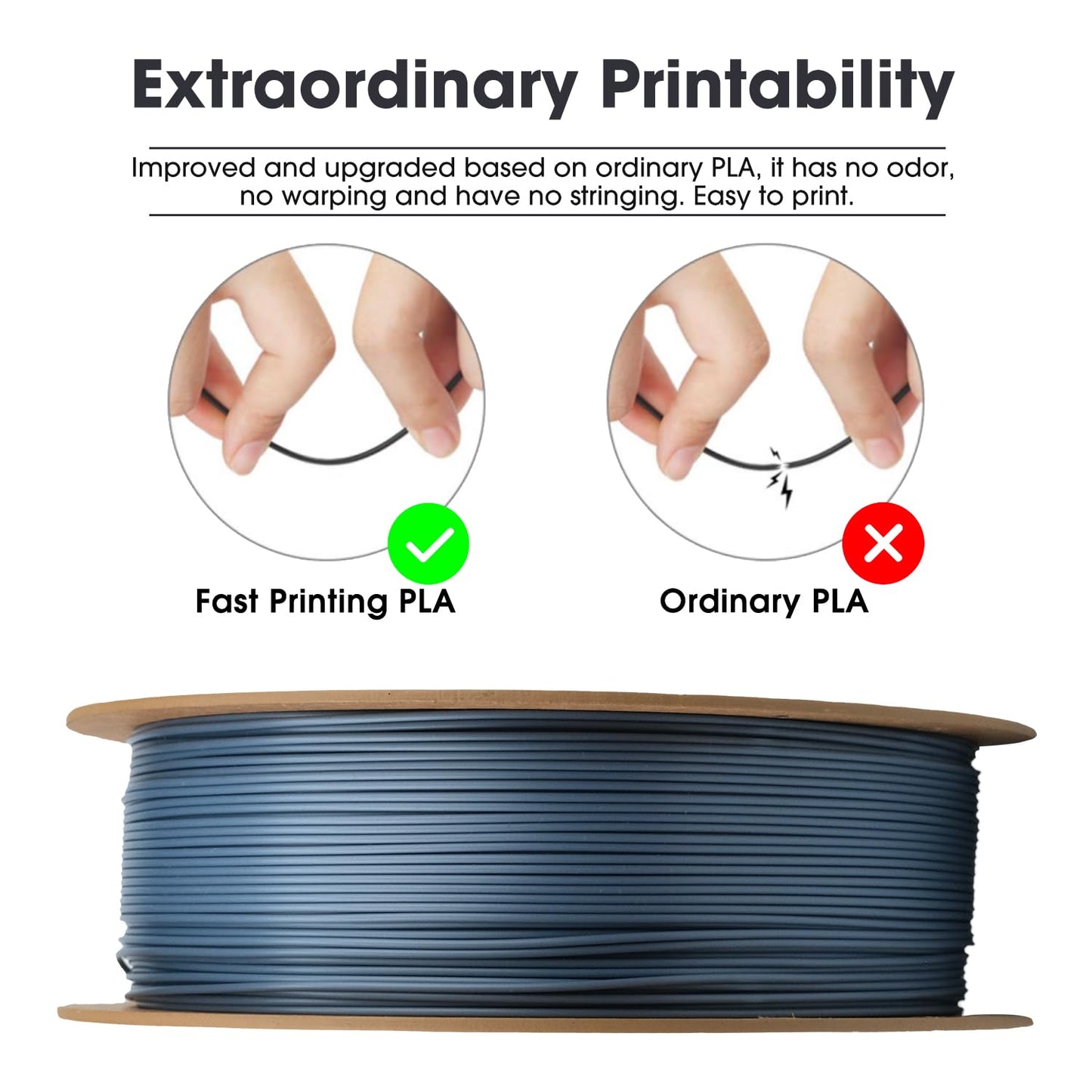eSUN PLA Filament 1.75mm, PLA Basic 3D Printer Filament Dimensional Accuracy +/- 0.05mm, 1KG Spool (2.2 LBS) Speedy PLA Filament for 3D Printers, Grey