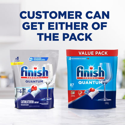 Finish Quantum Dishwasher Detergent Pods, 3-Chamber Formula with Powerball Action, No Pre-Rinse, Grease & Stain Removal, Scrubs Dried-On Food, Deep Clean & Sparkling Shine, 112 Tabs