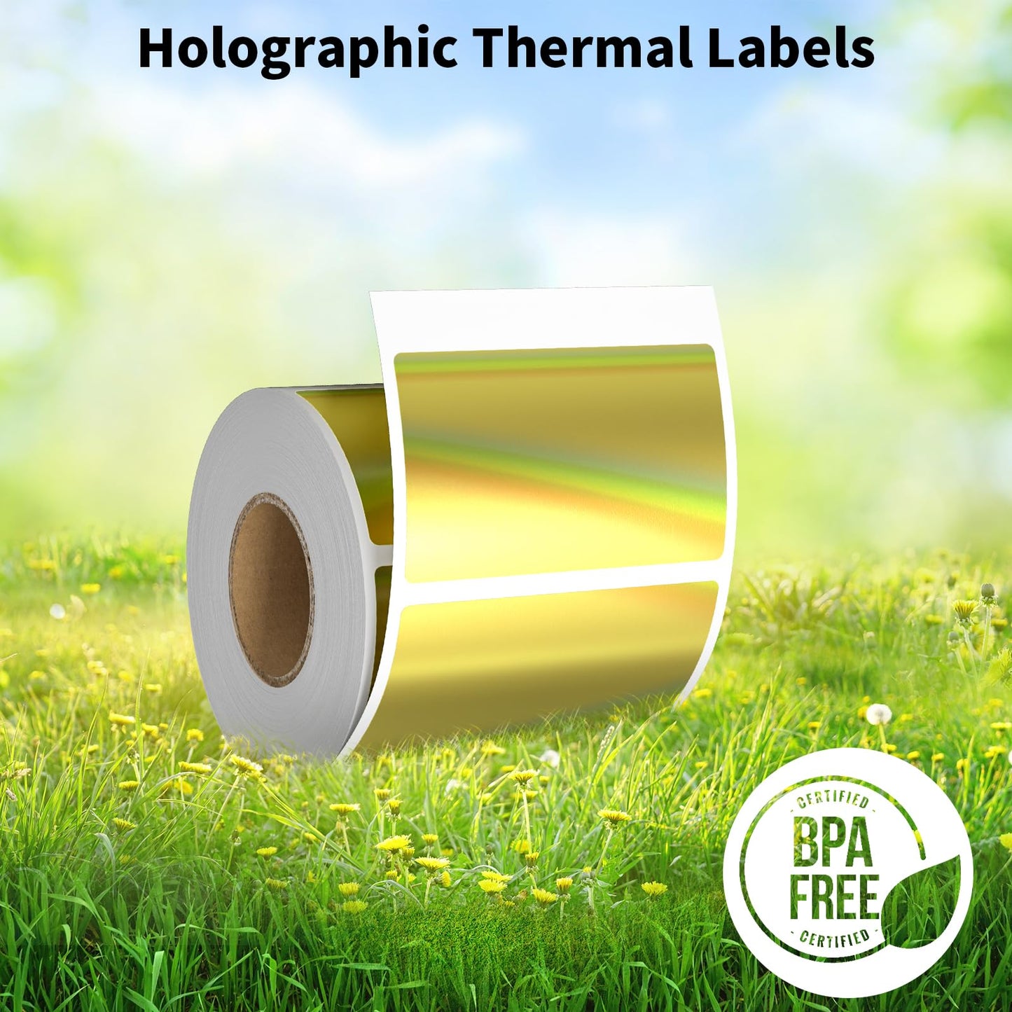 2 Inch Circle Holographic Thermal Label 400pcs Thermal Printer Stickers, Silver Printable Thermal Label for Small Business Logo Design Waterproof Round Stickers Roll