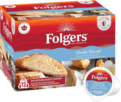Folgers Classic Roast Medium Coffee Pods, Single Serve One Cup Pods made with Arabica Beans for Hot or Iced Drinks, 12 Count (Pack of 1)