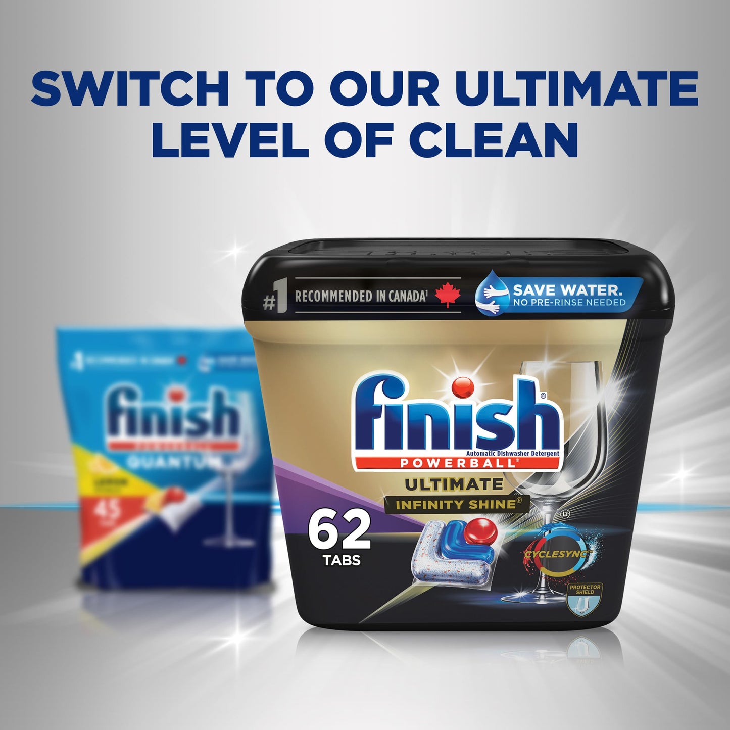 Finish Quantum Dishwasher Detergent Pods, 3-Chamber Formula with Powerball Action, No Pre-Rinse, Grease & Stain Removal, Scrubs Dried-On Food, Deep Clean & Sparkling Shine, 112 Tabs
