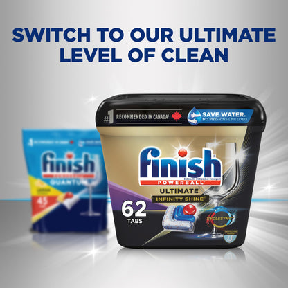Finish Quantum Dishwasher Detergent Pods, 3-Chamber Formula with Powerball Action, No Pre-Rinse, Grease & Stain Removal, Scrubs Dried-On Food, Deep Clean & Sparkling Shine, 112 Tabs