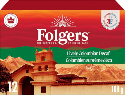 Folgers Classic Roast Medium Coffee Pods, Single Serve One Cup Pods made with Arabica Beans for Hot or Iced Drinks, 12 Count (Pack of 1)