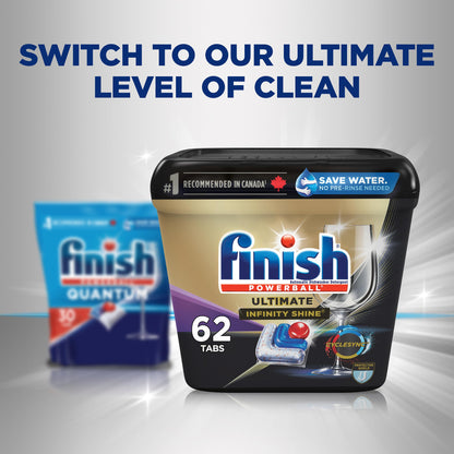 Finish Quantum Dishwasher Detergent Pods, 3-Chamber Formula with Powerball Action, No Pre-Rinse, Grease & Stain Removal, Scrubs Dried-On Food, Deep Clean & Sparkling Shine, 112 Tabs
