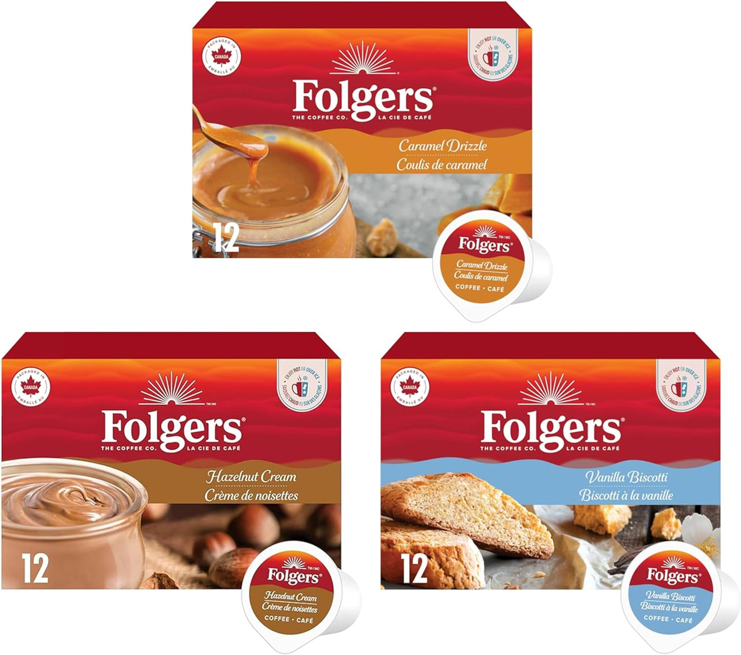 Folgers Classic Roast Medium Coffee Pods, Single Serve One Cup Pods made with Arabica Beans for Hot or Iced Drinks, 12 Count (Pack of 1)