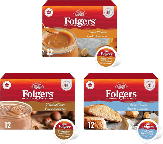 Folgers Classic Roast Medium Coffee Pods, Single Serve One Cup Pods made with Arabica Beans for Hot or Iced Drinks, 12 Count (Pack of 1)