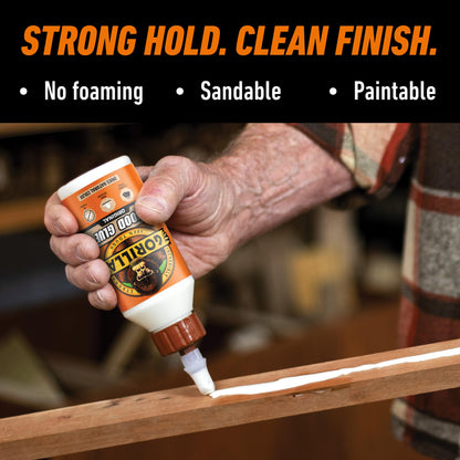 Gorilla Wood Glue, Gel, Indoor & Outdoor Carpentry Projects, Paintable, Sandable, Moisture Resistant, Clamping, Natural Color, 18oz/532mL, (Pack of 1)