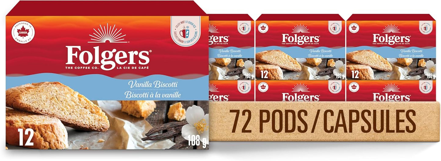 Folgers Classic Roast Medium Coffee Pods, Single Serve One Cup Pods made with Arabica Beans for Hot or Iced Drinks, 12 Count (Pack of 1)