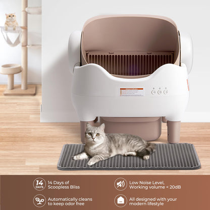 KITPLUS Self Cleaning Litter Box for Multiple Cats, Automatic Cat Litter Box with APP Control, Large Capacity Waste Bin for Odor-Free Disposal, Includes Trash Bags and Safety Features, Open-Top Design