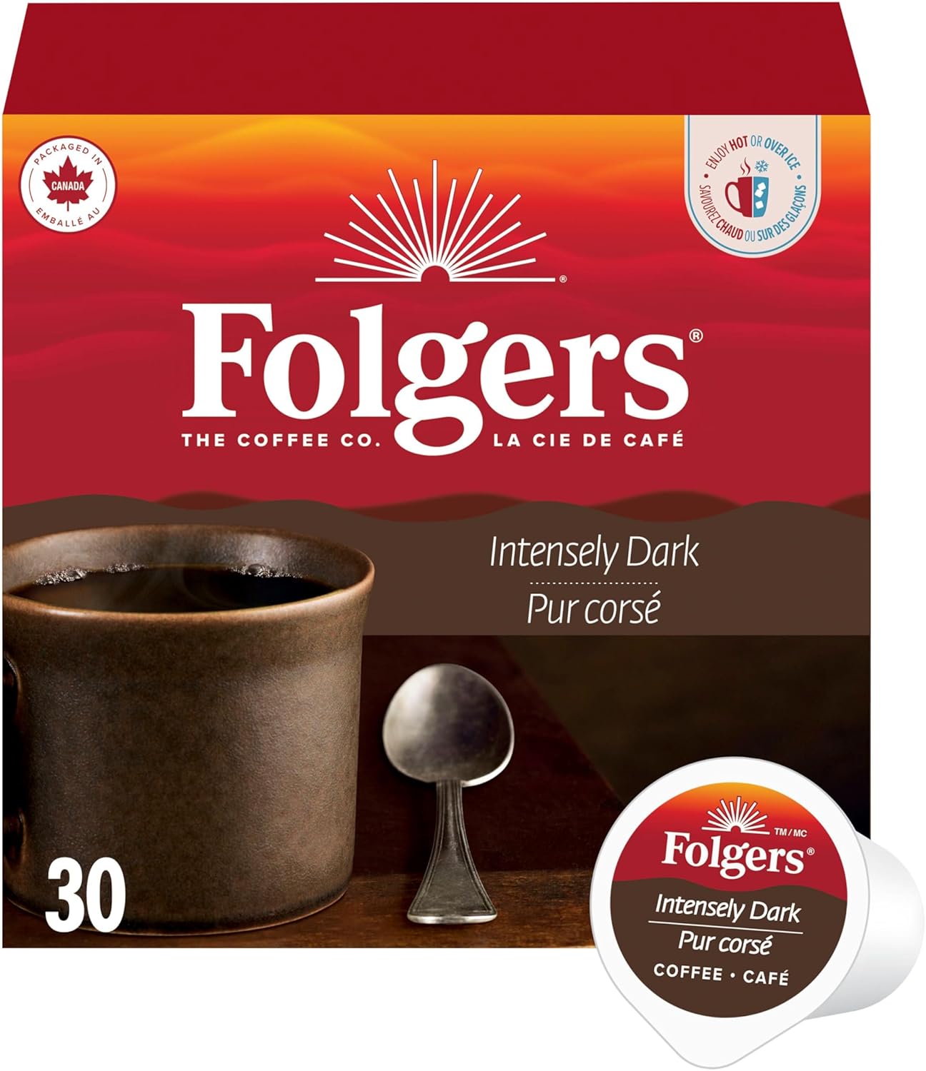 Folgers Classic Roast Medium Coffee Pods, Single Serve One Cup Pods made with Arabica Beans for Hot or Iced Drinks, 12 Count (Pack of 1)