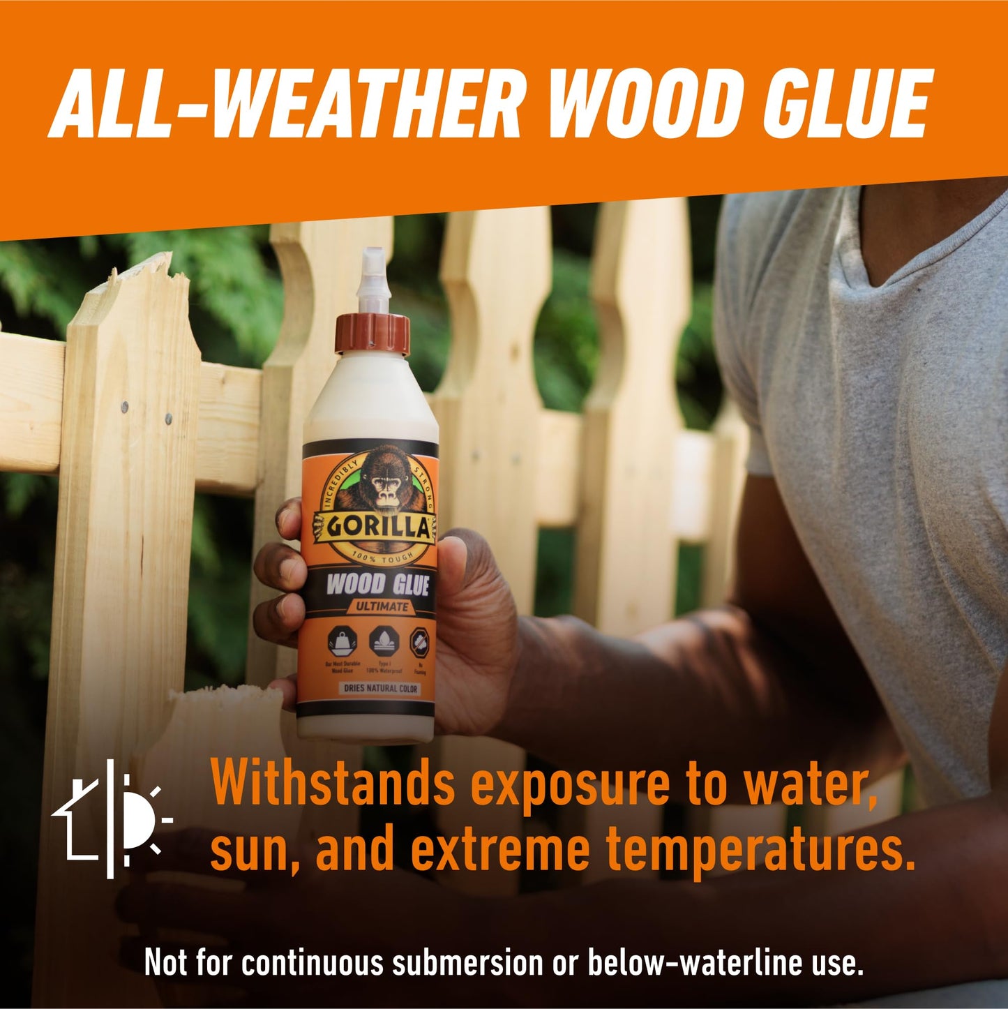 Gorilla Wood Glue, Gel, Indoor & Outdoor Carpentry Projects, Paintable, Sandable, Moisture Resistant, Clamping, Natural Color, 18oz/532mL, (Pack of 1)